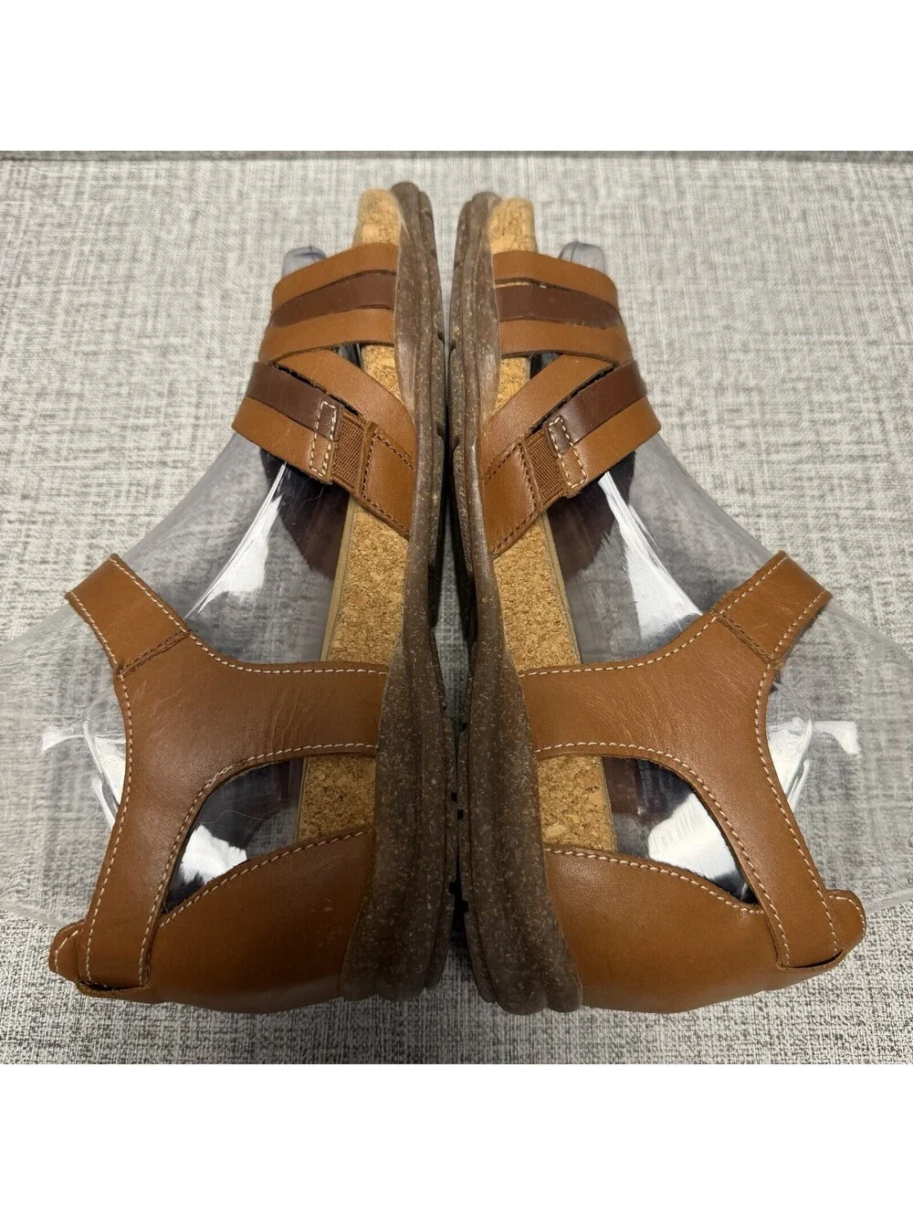 Clarks Sandals Womens Sz 6 M Brown Tan Leather Cork Strappy Wedge Roseville Cove